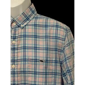 Vineyard Vines Men Shirt M Whale Slim Fit Tucker Pastel Plaid Long Sleeve Button